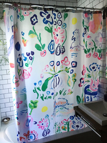 Quality shower curtain Floral and white, waterproof and washable, 71 x 71, bathroom decor artwork by artist, best mother's day gifting