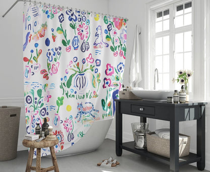 Quality shower curtain Floral and white, waterproof and washable, 71 x 71, bathroom decor artwork by artist, best mother's day gifting