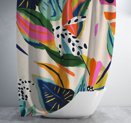 Colorful Maximalist Botanical Shower Curtain - Boho Shower Curtain - Bright Bold Decor - Eclectic Shower Curtain - Maximalist Home Aesthetic