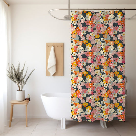 Retro Floral Shower Curtain Blue and Pink Boho Shower Curtain Cool Fabric Shower Curtain Dopamine Decor Bathroom Bohemian Home Decor